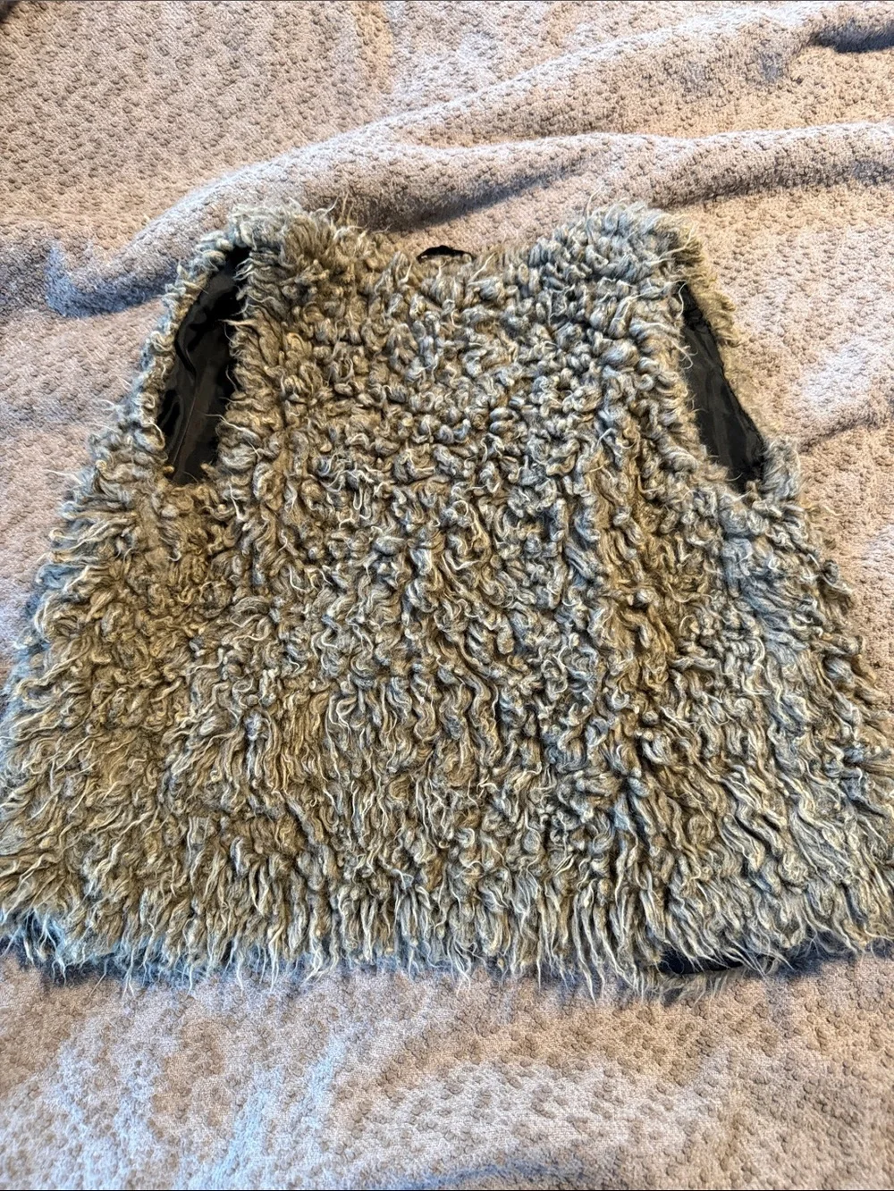 Old Navy Taupe Faux Shearling Vest with Black Lining